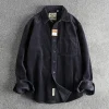 chemise vintage en velours côtelé pour homme, chemisier basique à manches sulf, couleur unie, style américain, combinaison dense de bonne qualité, mode printemps