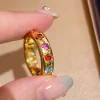 bagues en diamant coloré incrusté brillant haut de gamme pour femmes, design unique, bague de mode scintillante empilée, bijoux de fête de luxe légers