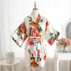injwomen robe de demoiselle d'honneur de mariage en satin, peignoir sexy à imprimé floral, kimono court, robe de nuit pour femme