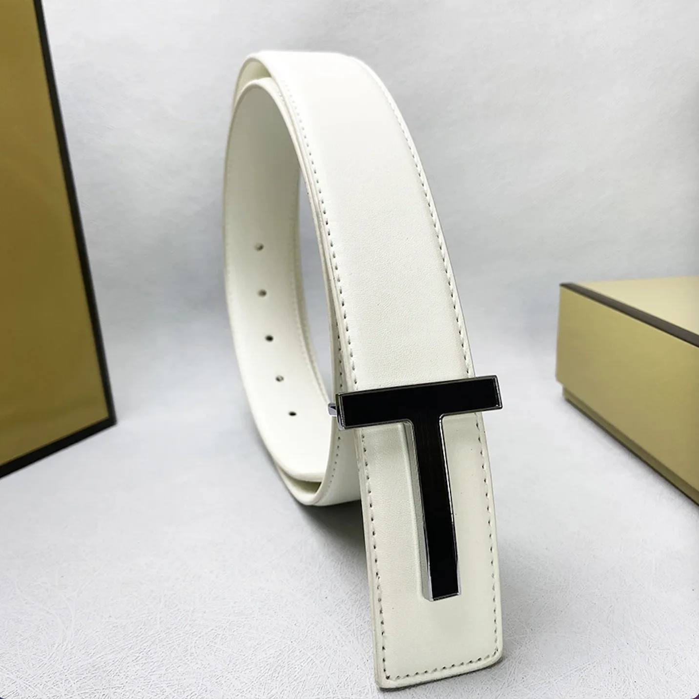 Ceinture de luxe pour hommes, en alliage de cuir véritable, de styliste, boucle en T, costume en jean de marque, Business, noir, blanc, bleu, pour hommes