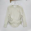 chemisier de yoga à manches longues et col rond, t shirt couvrant les hanches avec cordon latéral, ample et respirant, vêtements de fitness, de course à pied