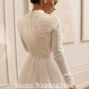 robe de mariée arabe personnalisée, col haut, manches longues, avec des appliques de perles, jupe trapèze en organza, robe de mariée musulmane arabe