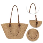 Sac fourre-tout tissé pour femmes, mode initiée, sacs de plage d&rsquo;été, sac tressé carillon, sac à main tissé simple pour les voyages en plein air