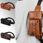 Sac de taille pour hommes en matériau PU, conçu très cool, adapté aux voyages d&rsquo;affaires, sac à bandoulière simple