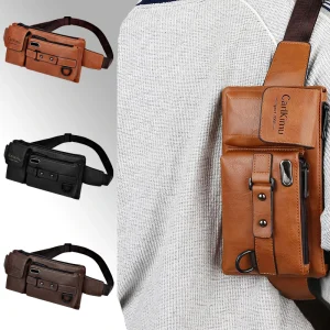 Sac de taille pour hommes en matériau PU, conçu très cool, adapté aux voyages d&rsquo;affaires, sac à bandoulière simple