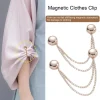 Clip magnétique multifonction pour vêtements, 2 pièces, avec chaîne, boutons métalliques, pour vêtements, écharpe, pantalon, jambes, manchette, fixation, broche magnétique