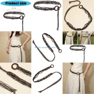 E56A – ceinture taille bohème en coton tressé, longueur réglable, pour femmes