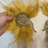 patch perlé en strass avec plumes artificielles, accessoire de vêtement, applique de perles
