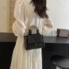 petit sac à main carré noir pour femme, sac à bandoulière initié par perle, sac à main perlé vintage, sac à main pour téléphone, porte monnaie, été 2024