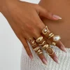 ensemble de bagues ouvertes géométriques en perles de couleur or pour femmes, anneau réglable irrégulier en métal exagéré, bijoux étanches, cadeaux