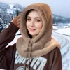 cape de fourrure écharpe capuche hiver chapeau chaud pour les femmes polaire épaisse protection des oreilles écharpe de mode intégré temps froid en plein air