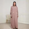 nouvelle mode musulmane 2025 femmes couleur unie décontracté à la mode élégant à manches longues à capuche abaya femme jalabiya vêtements manteau robes