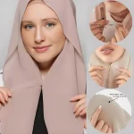 Hijab instantané en mousseline de soie avec boucle magnétique, couleur unie, écharpe musulmane pour femme, Turban islamique, bandeau à la mode, châle, nouvelle collection
