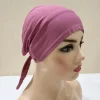 h048 coton uni cravate dos chapeaux turban musulman couleur pure extensible intérieur hijabs sous écharpe femmes foulard sous hijab bonnet