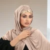 Écharpe Hijab instantanée en Jersey Modal pour femmes, sangle en Satin, châle extensible, bandeau musulman uni, longues enveloppes à la mode, Turban islamique Écharpe Hijab instantanée en Jersey Modal pour femmes, sangle en Satin, châle extensible, bandeau musulman uni, longues enveloppes à la mode, Turban islamique