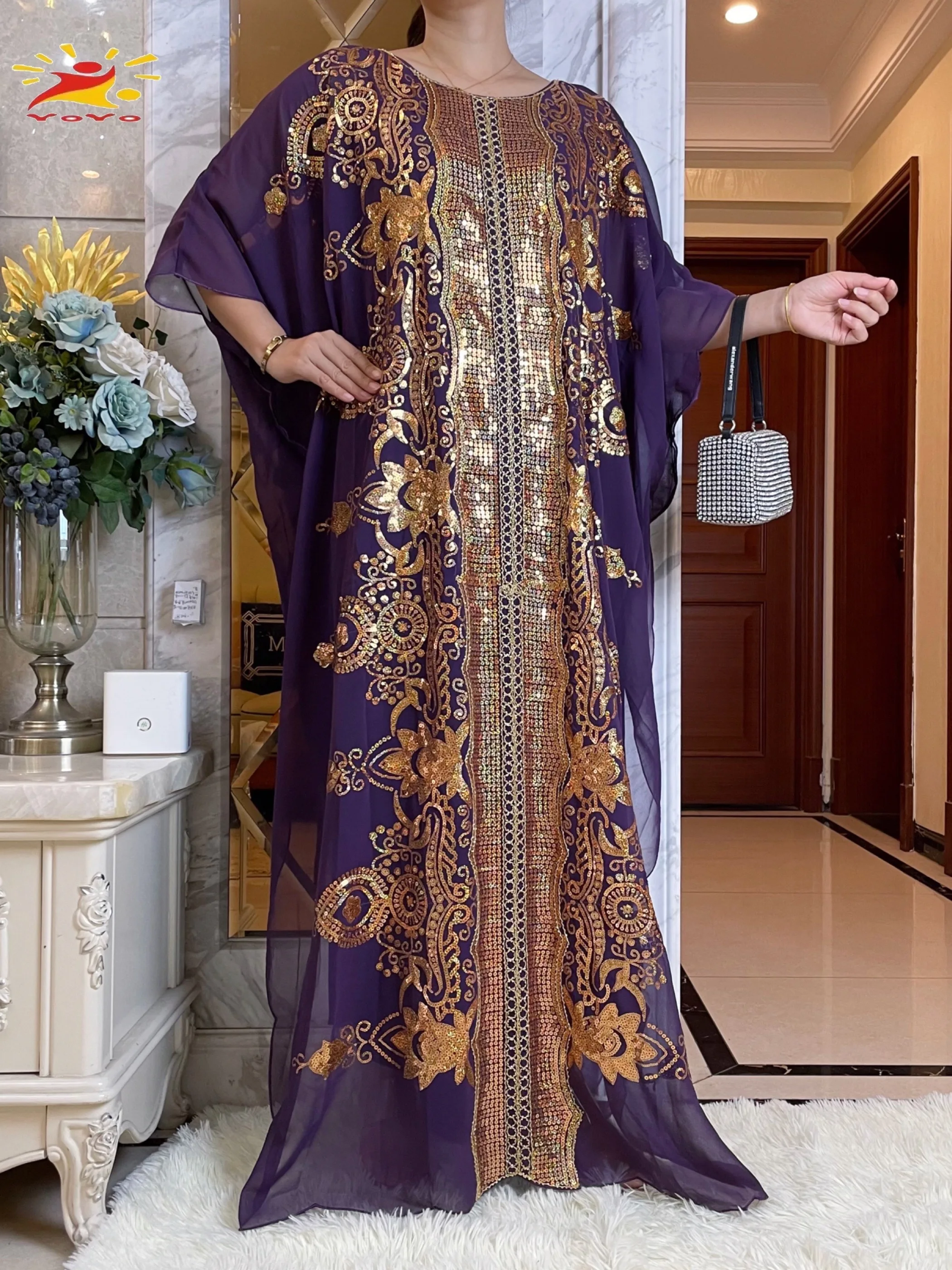 Abaya-Robe africaine en mousseline de soie, grande taille, style ethnique traditionnel, paillettes, printemps, 2023