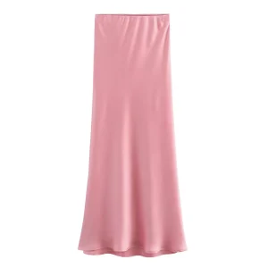 Jupe longue élégante en satin pour femme, taille haute, midi, bureau, mode, été