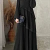 zanzea robe plissée hijab islamique pour femmes, robes abaya superposées, patchwork, manches lanterne, plisse maxi, mode musulmane élégante