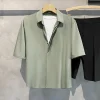 chemise d'été à manches courtes pour hommes, couleur unie, légère, mature, vent et soie glacée, drapée, fine, décontractée, version coréenne