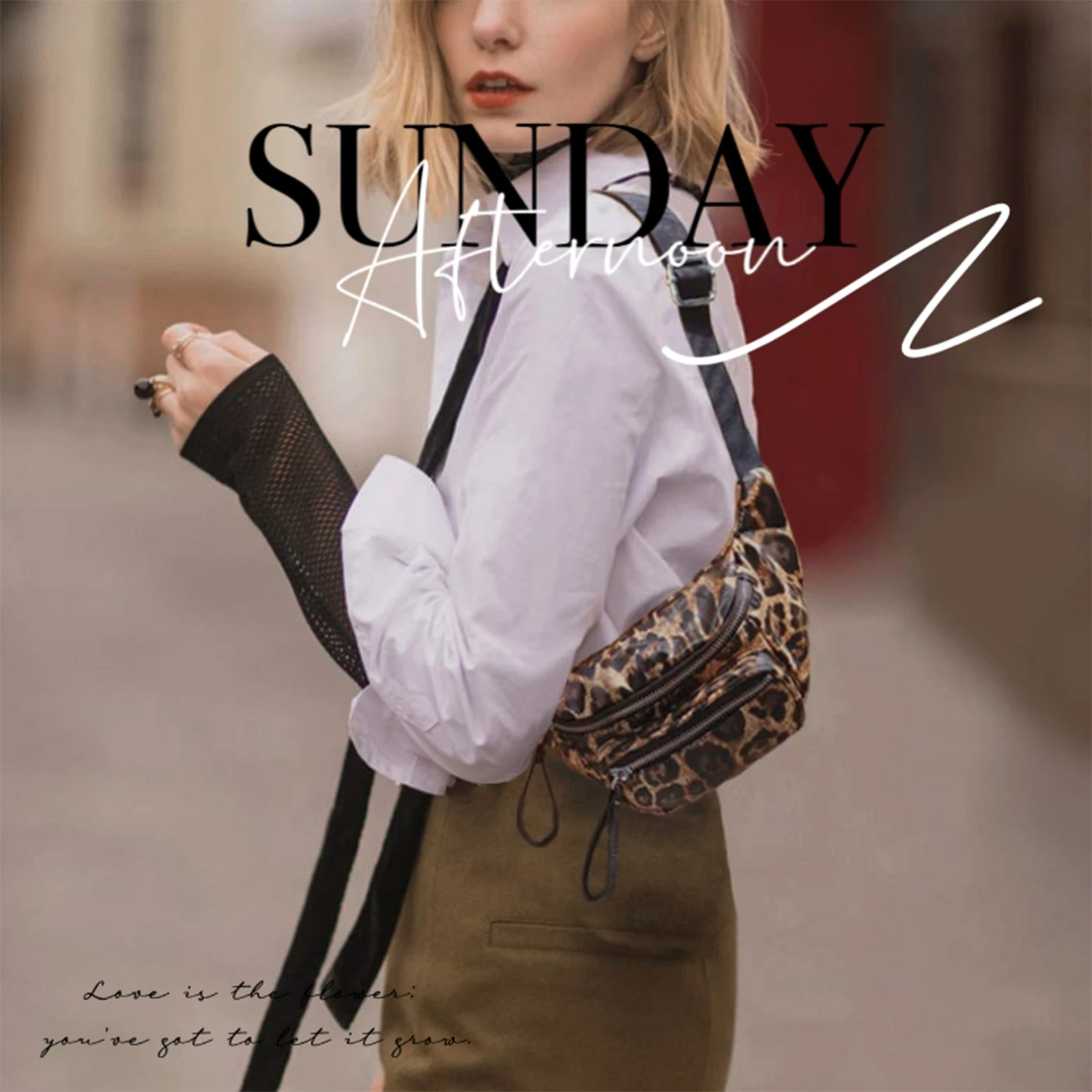 Sac banane imprimé léopard vintage pour femme, sac de taille portable pour femme
