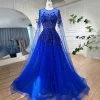 robe de soirée arabe bleue personnalisée, manches cape perlées, luxe, dubaï, robes formelles pour femmes, fête de mariage, 2021, la70454