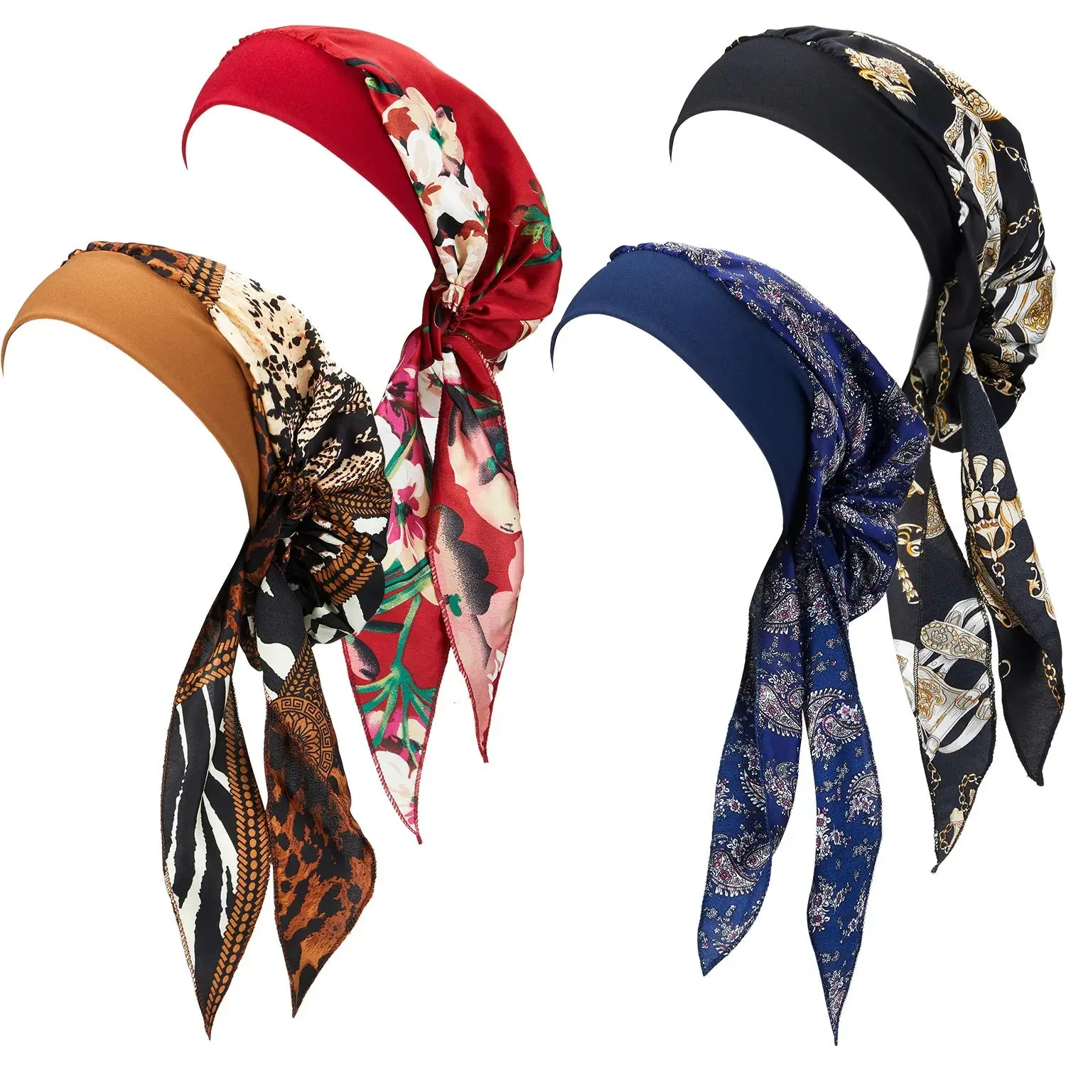 couvre chef pour femmes musulmanes, turban, foulard avec large bande, chapeau de couchage imprimé, bonnet hijab, couverture de cheveux prête à porter, nouvelle collection 2024