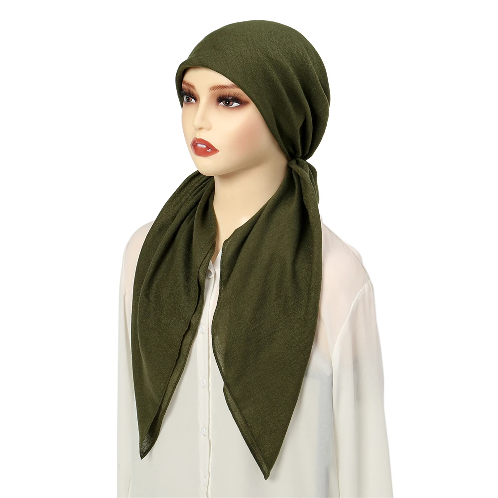 musulman hijab turban pré attaché chapeau femmes couleur unie longue queue bonnet chimio casquette perte de cheveux tête écharpe wrap bonnets turbante mujer
