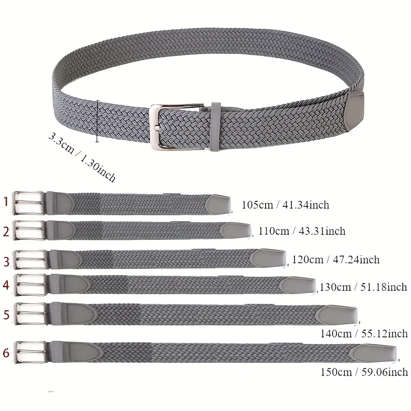 Pas de perçage requis, ceinture unisexe décontractée, ceinture tressée élastique polyvalente de taille multicolore avec fermeture à bouton confortable