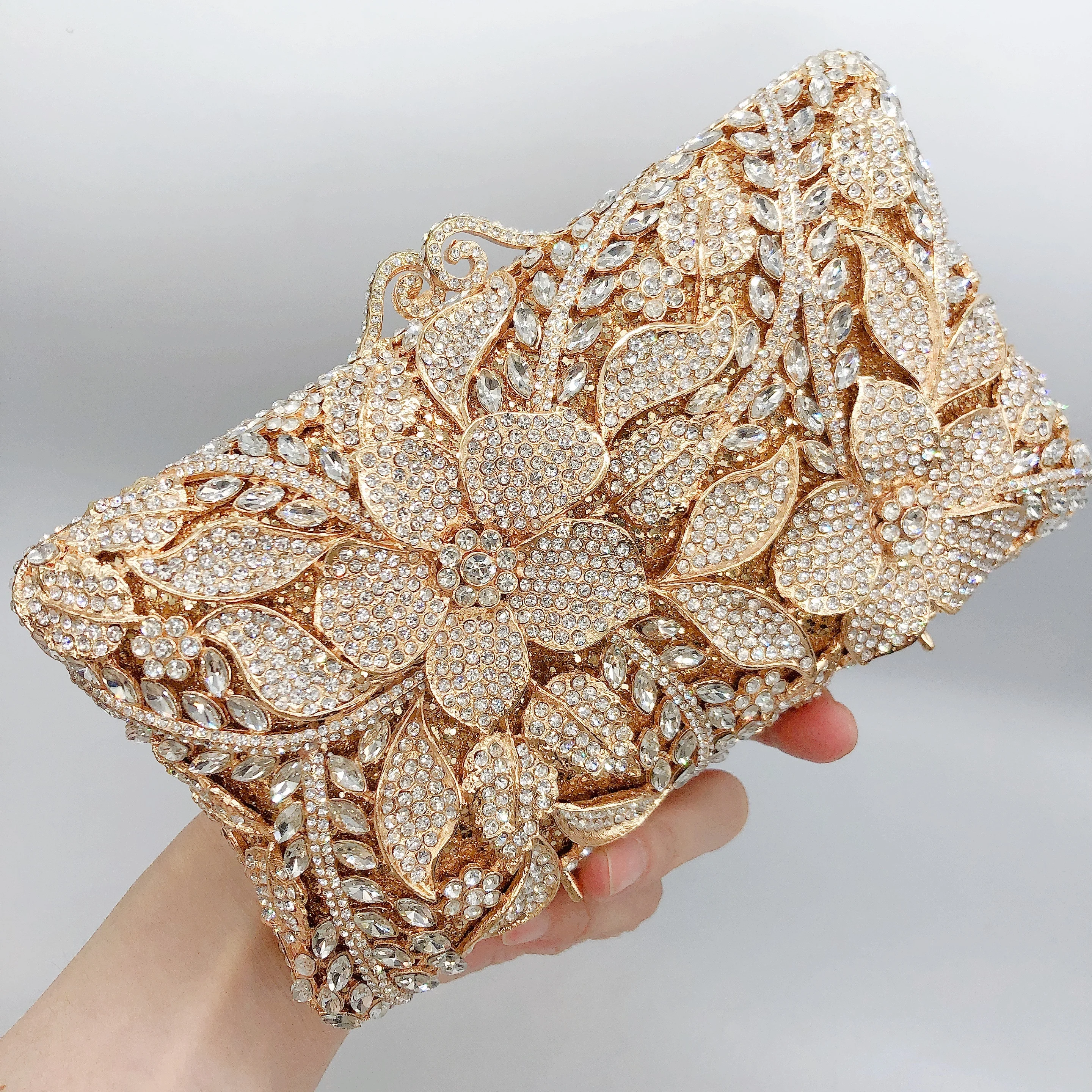 Pochette double hexa-pétale, sac de soirée floral géométrique pour femme. Sac à main botanique personnalisé OEM, vente en gros à faible MOQ de Factory Direc