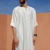 abaya musulman pour hommes, vêtements islamiques brodés à rayures, jubba thobe, caftan marocain de dubaï, robe de prière eid, nouvelle collection 2025
