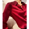 chemise haut de gamme en satin japonais anti rides pour femmes, manches longues, peut être à la mode et professionnelle.