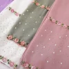 foulard musulman hijab en mousseline de soie douce, châle long avec perles et fleurs, turban de soirée pour ramadan, asie du sud est, islam