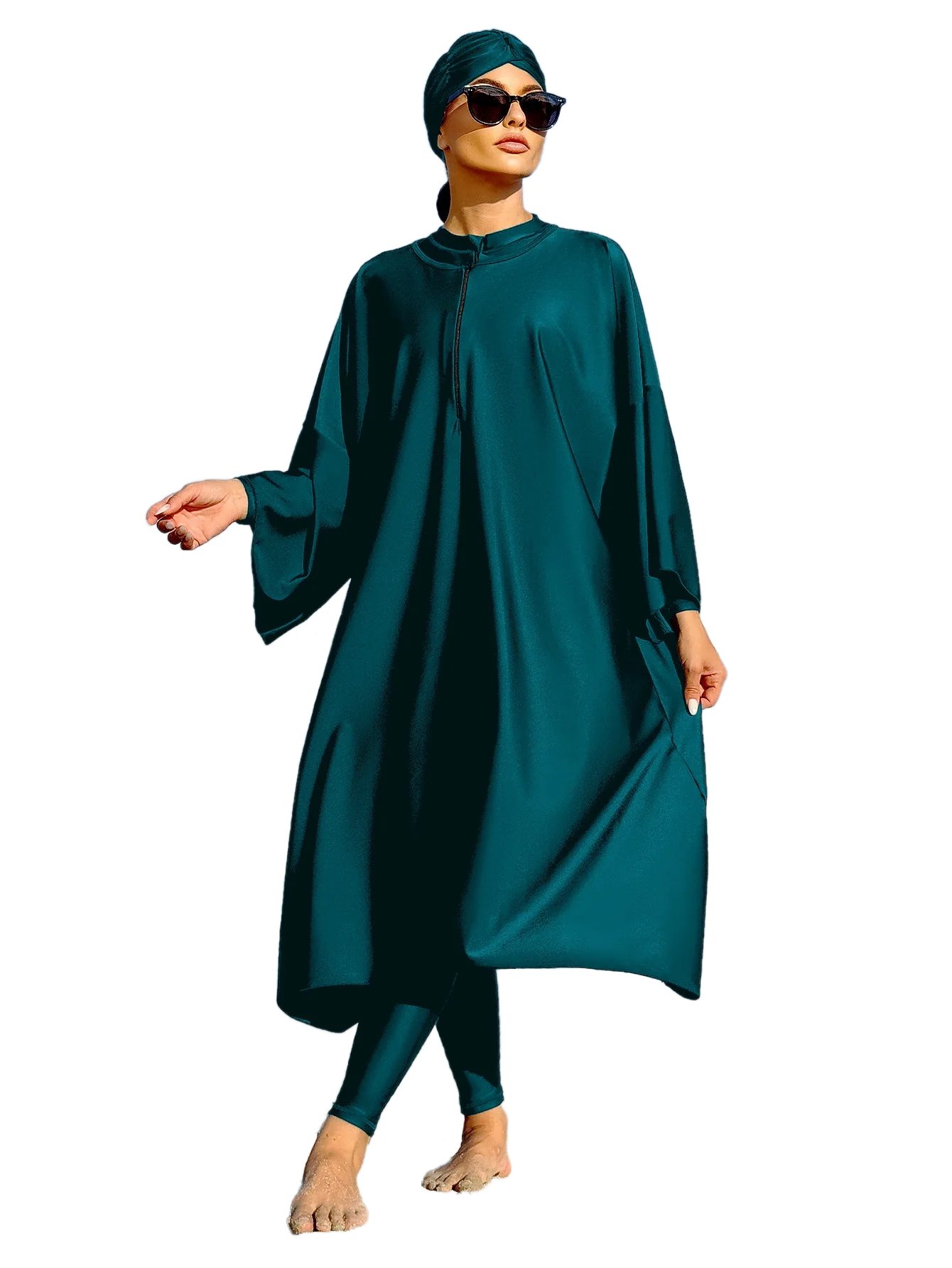 nouveau burkini musulman tout couvert maillot de bain maillots de bain amples pour les femmes couleur unie robe à manches longues et maillot de bain une pièce avec hijab