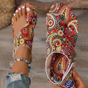 2025 femmes sandales plates confortables sandales plates imprimé bohême Style romain chaussures pour femmes chaussures De mode Sandalias De Mujer