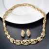 ensemble de bijoux plaqués or dubaï 18 carats pour femmes, collier luxueux, boucles d'oreilles, bracelet, bague, 4 pièces, ensemble de bijoux pour fête de mariage, cadeau