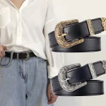 Ceinture en cuir PU vintage pour femmes, ceinture sculptée pour hommes, ceinture de jeans bon marché, style punk, hip hop et rock, Y2K