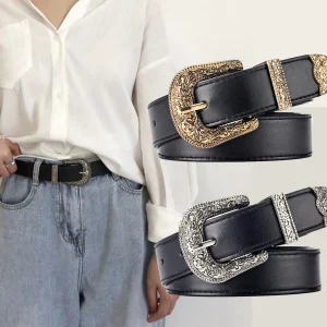Ceinture en cuir PU vintage pour femmes, ceinture sculptée pour hommes, ceinture de jeans bon marché, style punk, hip hop et rock, Y2K
