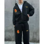 Sweat à capuche pour hommes, style Hip Hop américain, décontracté, Harajuku, rétro, mode, vêtements de rue, pantalon, classique, lettre imprimée, ensemble avec fermeture éclair
