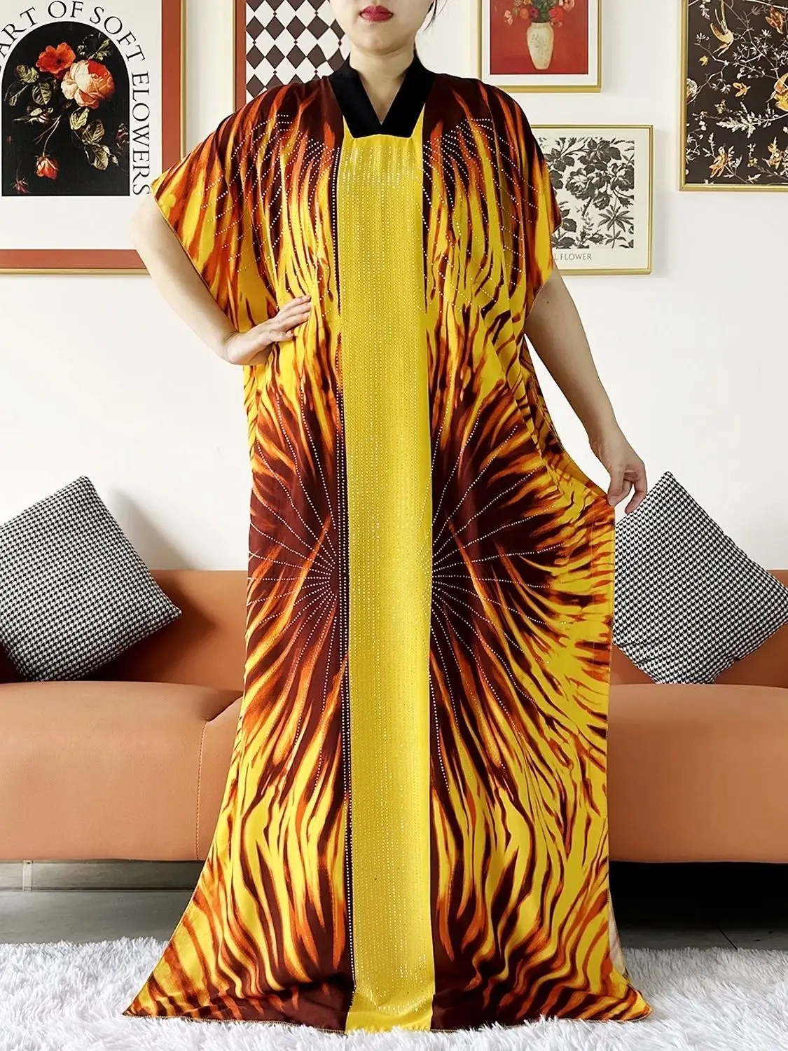 abaya robe de soirée en coton à manches courtes pour femme musulmane africaine, boubou avec strass, grande Écharpe, Été 2024