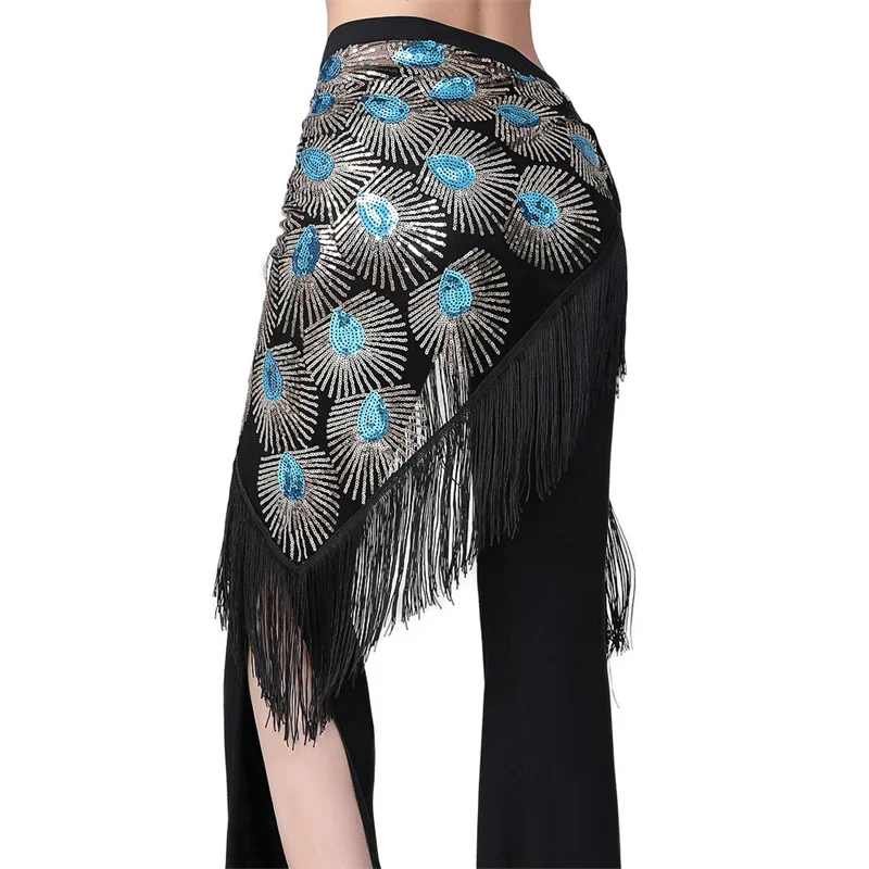 Écharpe de hanche de danse du ventre à pampilles à paillettes pour femmes, carnaval indien, performance sur scène rave, taille brodée, jocostume, jupe ronde, ceinture