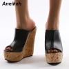 aneikeh noir plate forme sandales à talons compensés pantoufles 2025 été mode peep orteil super haute hauteur sexy sandale mules zapatillas mujer