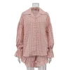costume ample à carreaux pour femmes, ensemble tendance, chemise à manches longues et short à volants taille haute, ensemble assorti 2 pièces, 2025