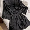 Femmes couleur unie Robe Satin mariée mariage Kimono peignoir Robe courte vêtements de nuit femme rayonne vêtements de détente Lingerie intime