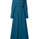 Hijabs femmes modeste Pintuck détaillé Robes longues mode longue Gigot manches taille haute Abaya Robes ZANZEA femme musulmane vêtements
