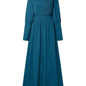 Hijabs femmes modeste Pintuck détaillé Robes longues mode longue Gigot manches taille haute Abaya Robes ZANZEA femme musulmane vêtements