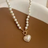 blanc imitation perle collier femmes cristal pierre coeur pendentif mignon fille bijoux collier collier femme