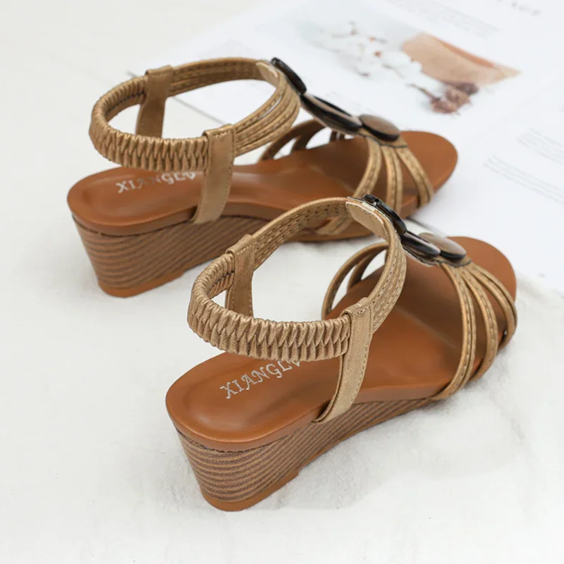 BEYARNE – sandales à semelles compensées pour femmes, style bohème, Vintage, antidérapantes, chaussures romaines décontractées, chaussures de gladiateur à plateforme