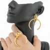 Ensemble de bijoux pour femmes, boucles d&rsquo;oreilles africaines couleur or 18 carats avec anneau, accessoires d&rsquo;oreille au Design inhabituel, cadeaux quotidiens pour amoureux des filles