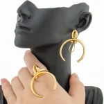 Ensemble de bijoux pour femmes, boucles d&rsquo;oreilles africaines couleur or 18 carats avec anneau, accessoires d&rsquo;oreille au Design inhabituel, cadeaux quotidiens pour amoureux des filles