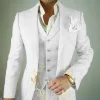costume 3 pièces en lin beige pour hommes, décontracté, revers cranté, coupe cintrée, tuxedos de marié, blazer, gilet, pantalon, ensembles de costume de fête de bal de mariage